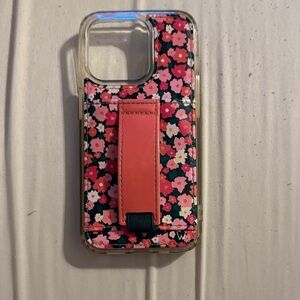 Floral Pattern Phone Case with Stand - Pink and Black